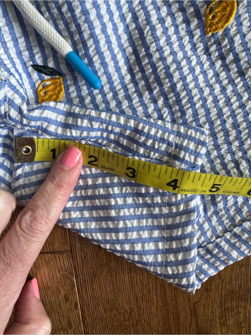 Warren Webber Blue & White Seersucker Swimsuit Mens L w/ Lemon Embroidery Beach - Picture 6 of 9